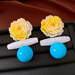 Boho Harz Blume Ohrstecker Mit Silber Ohrringpfosten Für Damen Frisch Süß Strand Urlaubsstil Floral Schmuck