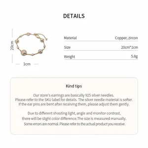 Paramètres du produit et détails des matériaux pour le bracelet étoile en zircon sur fond blanc.