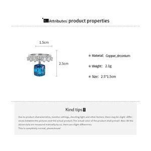 Detailed specifications of blue square zircon non-pierced ear clip jewelry.