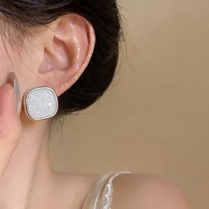 Elegant square glitter stud earrings for women with white zircon shimmer detail