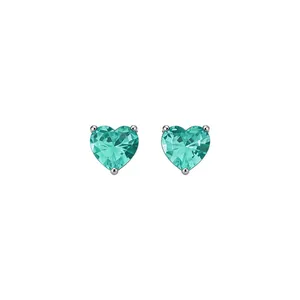 Boucles d'oreilles cœur élégantes avec zircon bleu et monture argentée minimaliste