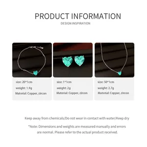 Spécifications du parure de bijoux vintage avec cœur en zircon bleu et boucles d'oreilles