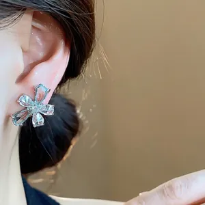 Elegant silver needle zircon water drop flower stud earrings for a delicate look