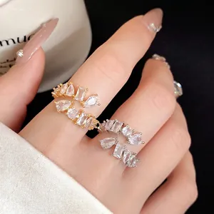 Elegant Korean style zircon geometric open rings in gold and silver finish for women