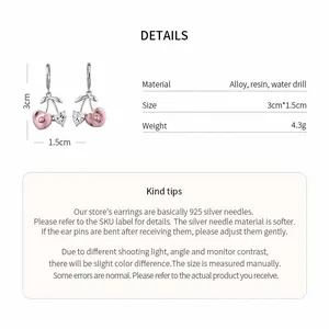 Product specifications of heart cherry earrings with material and weight details