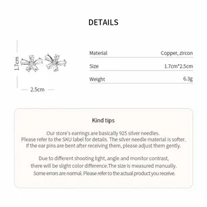 Detail of zircon flower stud earrings showing size, weight, and material specifications