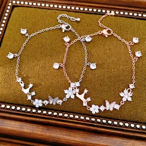 Elegant Copper Zirconia Shell Charm Bracelet For Women Gold Silver Plated Butterfly Crown Flower Pendant Jewelry