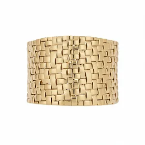 Elegant gold cuff bracelet with intricate woven basketweave design and polished finish
