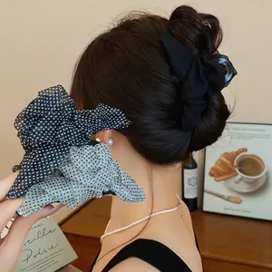 Eleganter Haarklammer mit Polka-Dot-Netz im koreanischen Stil für modische Dutts