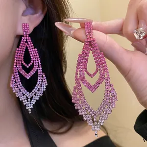 Vintage Luxus Farbverlauf Pink Strass Wassertropfen Ohrhänger mit hochwertiger Silbernadel