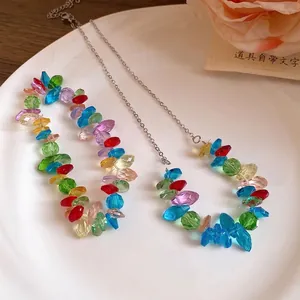 Collana Braccialetto di Perline di Vetro Irregolari Colorate per Donna Catena in Acciaio Inossidabile Stile Dolce Gioielli di Lusso Leggeri