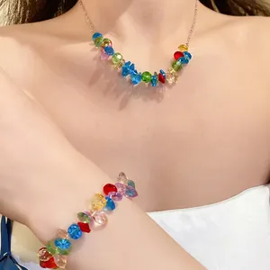 Parure collana e bracciale bohémien in acciaio inossidabile con perline di cristallo colorate