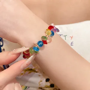 Elegante braccialetto di perline di cristallo colorate irregolari da donna, stile dolce