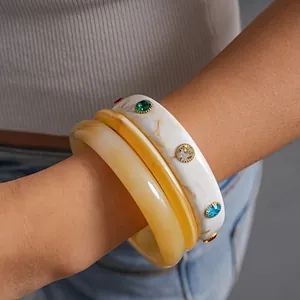 Bracciale Rigido Geometrico in Resina Rame Strass Effetto Marmo Inchiostrato Set per Donna Moda Minimalista Regalo Gioielli