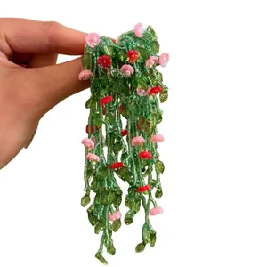 Exquisite handmade green beaded floral drop earrings for spring/summer vacation style
