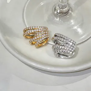 Elegant multi-layer round zircon ear clips in gold and silver, non-pierced design