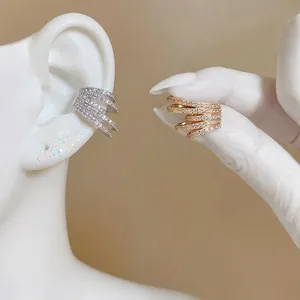 Elegant multi-row pavé zircon ear cuff for non-pierced ears in gold and silver finish