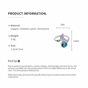 Vue détaillée des informations sur les dimensions et les matériaux de la bague queue de sirène