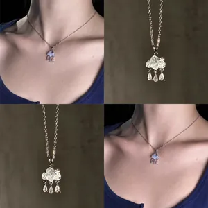 Light Luxury Cloud Zirconia Pendant Necklace For Women Elegant Raindrop Design Copper Inlaid Zirconia Choker Jewelry