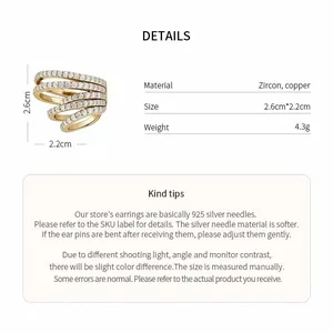 Macro view of multi-layered gold zircon ear clip showing detailed product size and weight