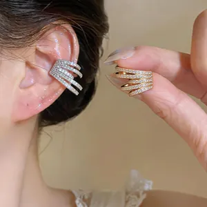 Close-up detail of multi-layer zircon ear cuff earrings for non-pierced ears