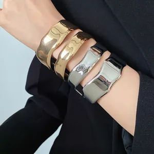 Premium irregular metallic open cuff bracelets in polished gold and silver finishes