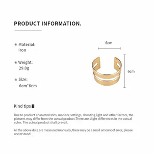 Gold double-layer open cuff bracelet with detailed product specifications and dimensions