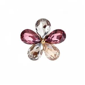 Elegant flower-shaped open ring featuring vibrant multi-colored pear-cut crystal petals