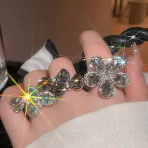 Luxurious Alloy Rhinestone Bow Flower Open Ring Adjustable Light Luxury Statement Ring For Women Banquet Wedding Jewelry