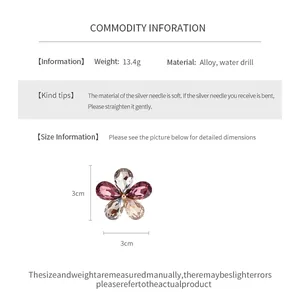 Detailed information guide for flower rhinestone ring showing size and material specifications