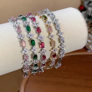 Elegant multi-color flower zircon bracelet set with sparkling diamond clusters for women