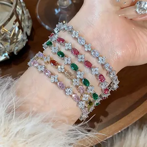Macro view of luxury multi-color zircon flower bracelets with sparkling details
