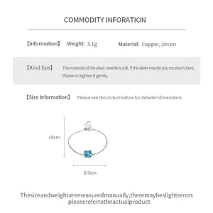 Detailed product specifications of blue zircon bracelet with 19cm length and 0.9cm measurements