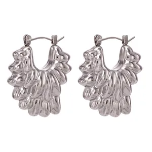 Exaggerated hollow stainless steel hoop earrings in silver finish for women fashion