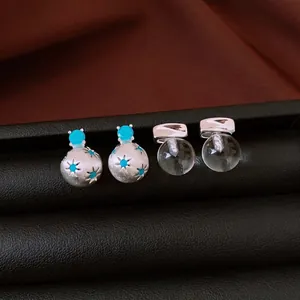 Orecchini a perno vintage in argento 925 con turchese e sfere di vetro eleganti