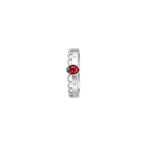 Anello regolabile a fragola in argento stile coreano con dettagli corona di cristalli