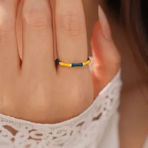 Bamboo joint open ring with colorful enamel finish in vintage aesthetic