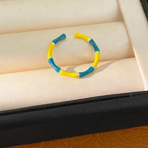 Vintage colorful enamel bamboo joint open ring for women with minimalist design