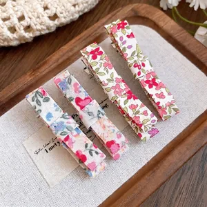 Sweet Floral Fabric Hair Clip Handmade Bow Duckbill Clip Mori Girl Style Hair Accessories For Women Daily Dating Side Clip