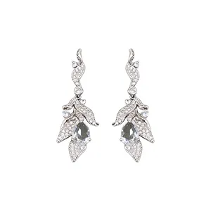 Elegant vintage leaf-shaped zircon drop earrings with pear-shaped stone dangles in silver