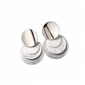 Minimalist s925 silver needle shell drop earrings with layered circular niche design