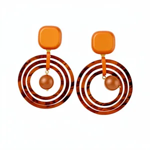 Retro resin geometric earrings featuring orange squares and tortoiseshell concentric hoops