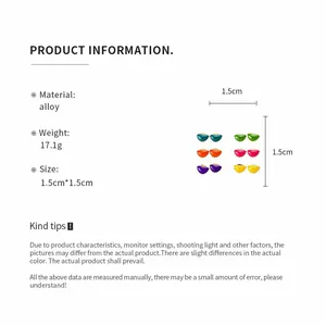 Detailed product specifications for colorful heart-shaped drip oil stud earrings set