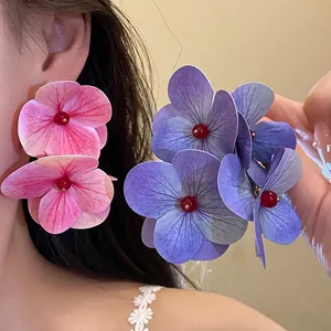 Sweet Beach Vacation Flower Artificial Pearl Tassel Earrings Women Light Luxury Floral Stud Silver Earring Post Jewelry