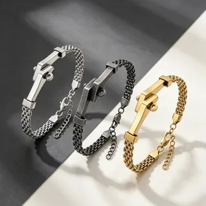 Unisex Roestvrijstalen Gevlochten Kettingarmband Met Gebogen Nagelplaatontwerp Trendy Gepersonaliseerde Metalen Sieraden Voor Mannen Vrouwen