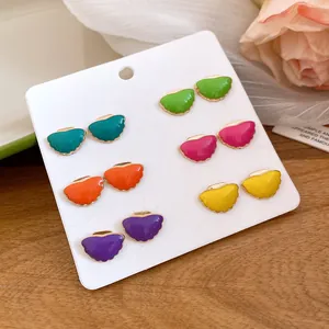 Detailed view of 12pcs colorful enamel shell stud earrings set in six vibrant shades