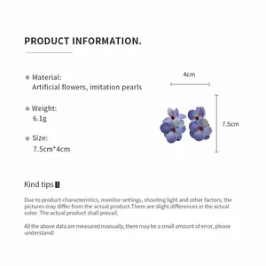 Size and material specifications for elegant blue floral drop earrings with imitation pearls