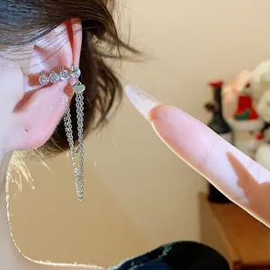 Korean style zircon 1314 number ear cuff with heart tassel for non-pierced ears