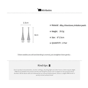 Detailed specifications for rhinestone water drop pearl earrings with 8cm length