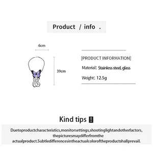 Butterfly bead necklace specs: 39cm length, 12.5g weight, stainless steel and glass materials.